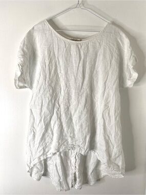 Terzo Millennio Italy White Linen Blouse Button Back Hi Lo Top